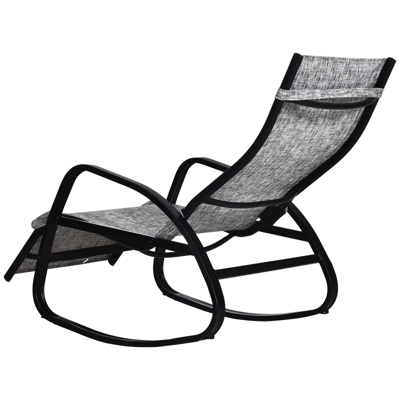 Outsunny Metal Frame Zero Gravity Rocking Patio Chair w/ Pillow Grey