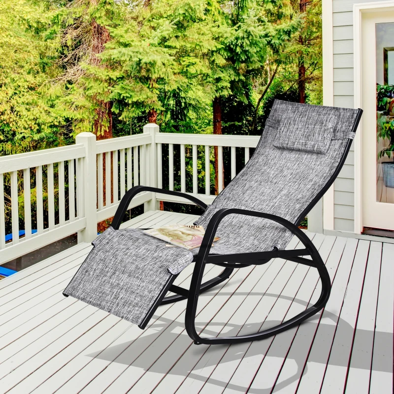 Outsunny Metal Frame Zero Gravity Rocking Patio Chair w/ Pillow Grey