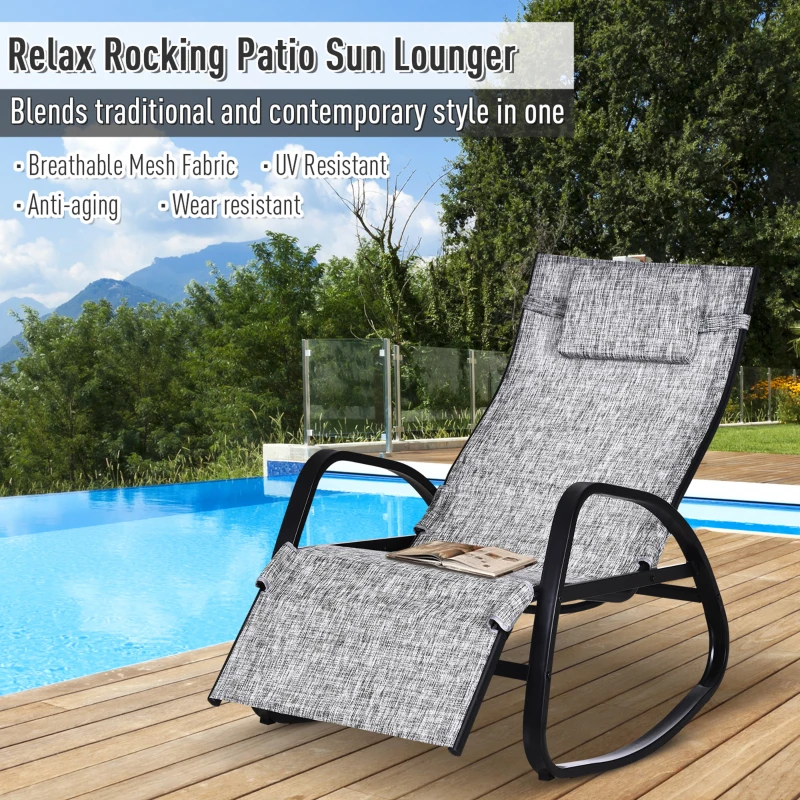 Outsunny Metal Frame Zero Gravity Rocking Patio Chair w/ Pillow Grey