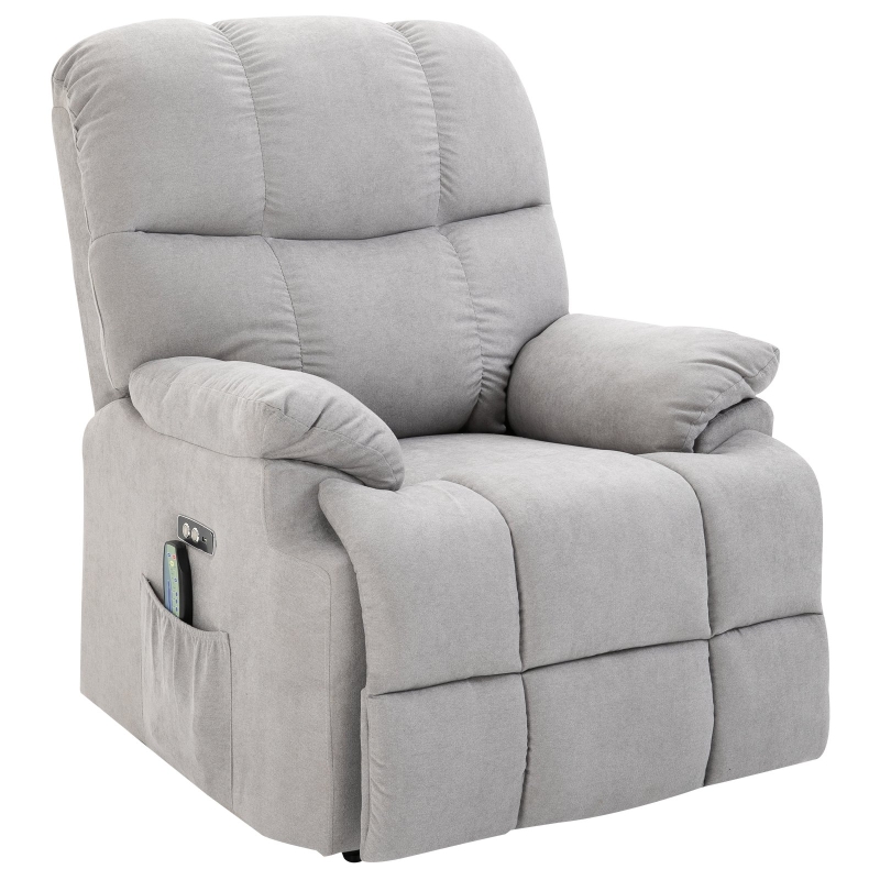 Fotel z masażem Fotel relaksacyjny z funkcją ogrzewania i pilotem do masażu PU Grey 94 x 96 x 104 cm HOMCOM®