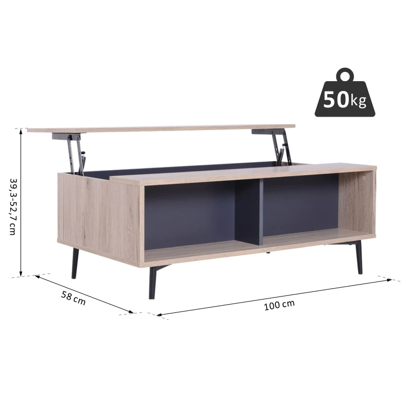 HOMCOM® ŁAWA STOLIK REGULACJA WYSOKOŚCI BLATU ROZKŁADANA PÓŁKI drewno 100 x 58 x (39,3–52,7) cm