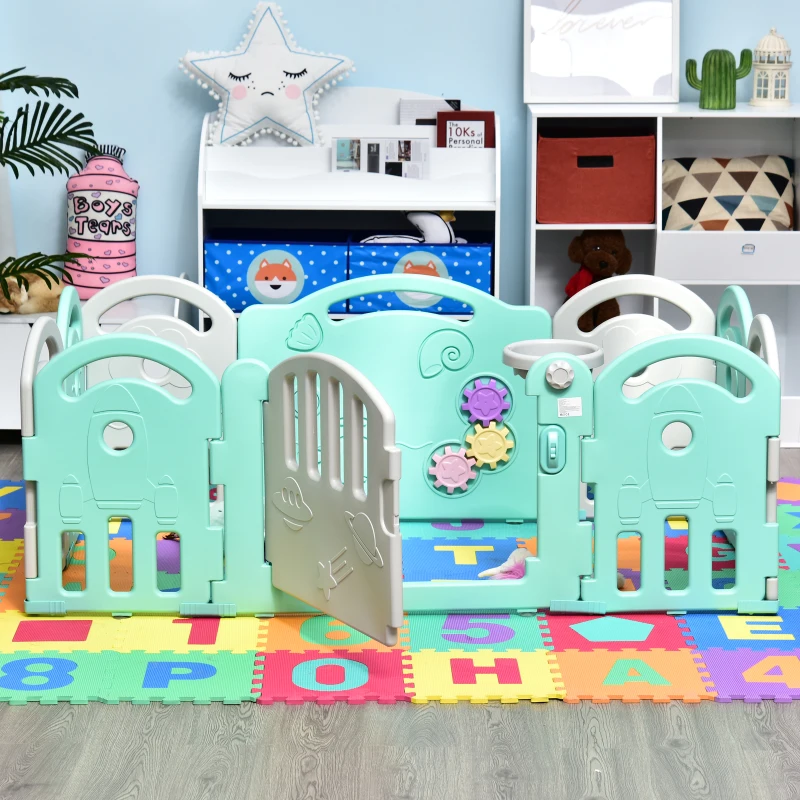 Kojec dziecięcy barierka 12 elementów siatka ochronna HDPE zielona 162 x 84 x 63 cm