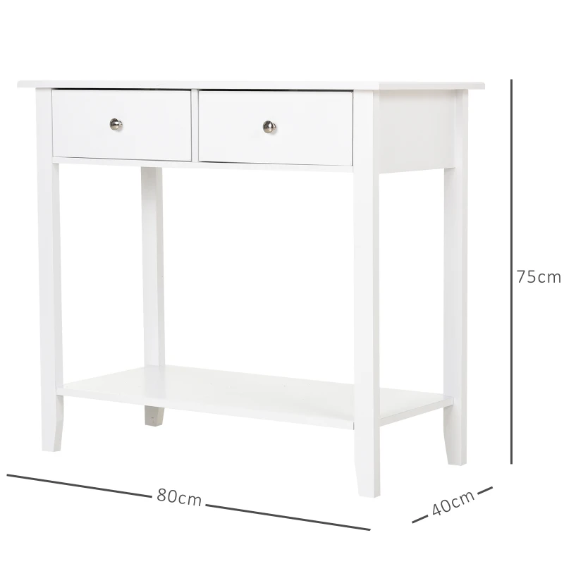 Homcom® Stolik Konsola z 2 Szufladami Kredens Przedpokój Lite Drewno Biały