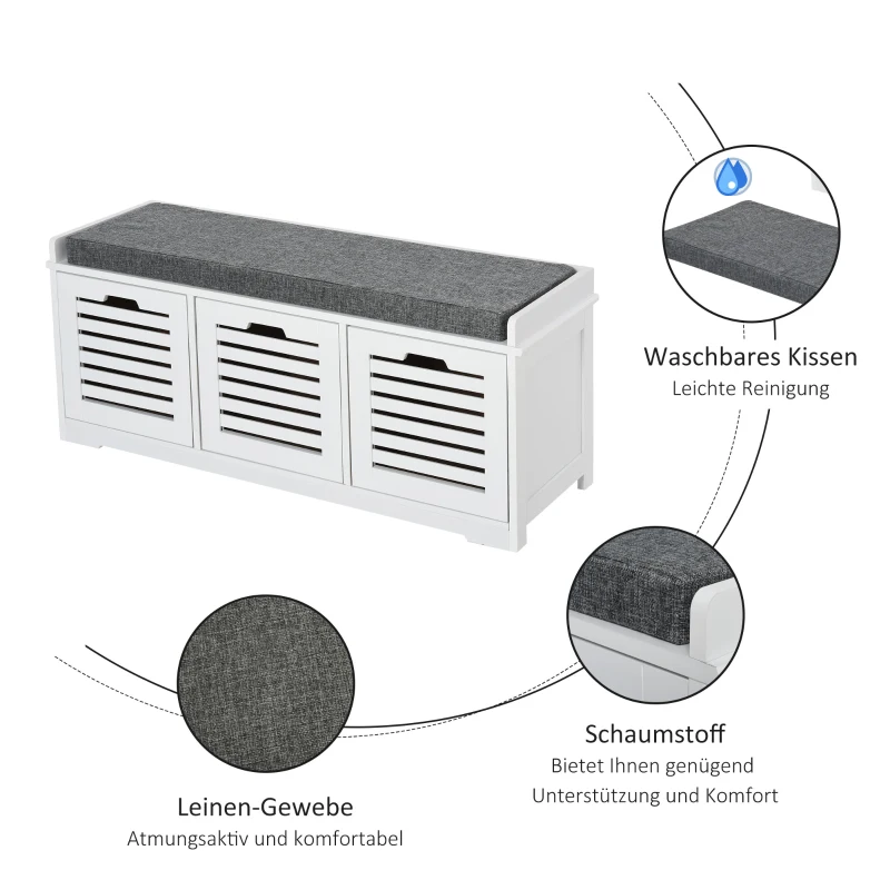 Ławka do przedpokoju komoda na buty 3 szuflady stojak na buty ławka wielofunkcyjna biały