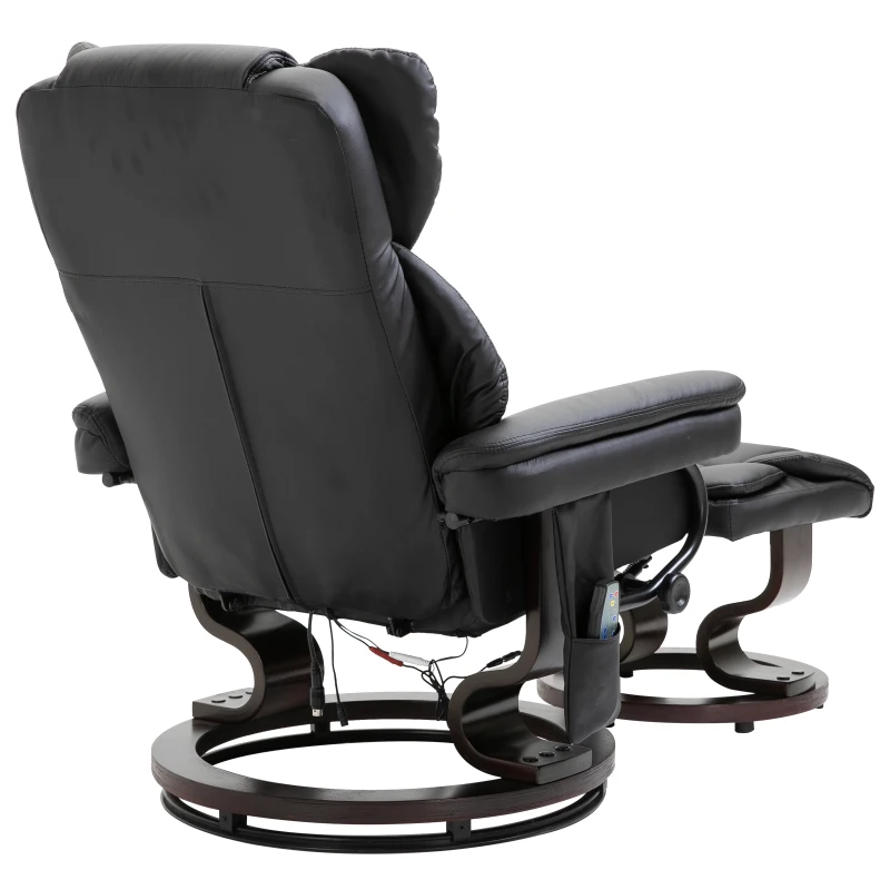 Fotel masujący z podnóżkiem Fotel relaksacyjny z funkcją ogrzewania 135° nachylenia PU Czarny 79 x 82 x 101 cm HOMCOM®