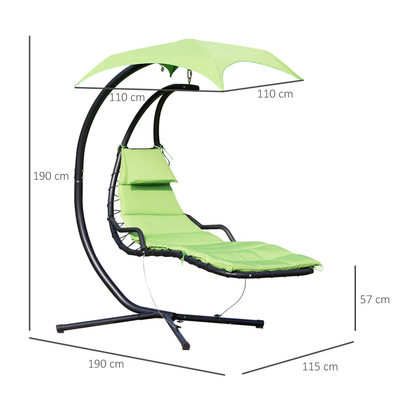 Wiszący leżak wiszący fotel wisząca huśtawka bujany leżak z daszkiem przeciwsłonecznym poliester zielony