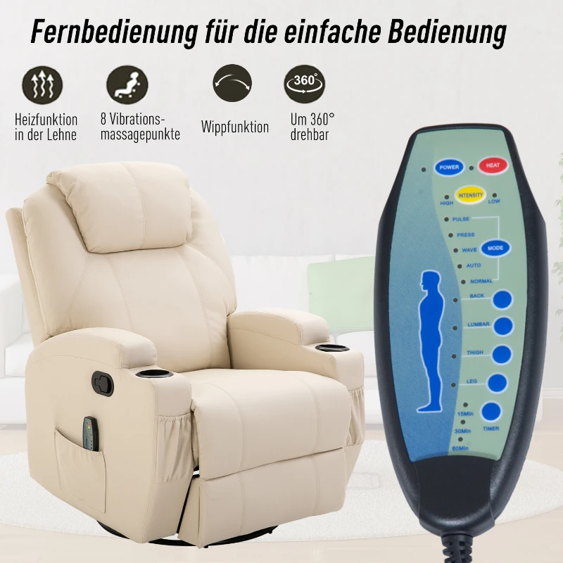 Fotel do masażu Fotel telewizyjny Fotel Fotel do telewizora z funkcją ogrzewania kremowy