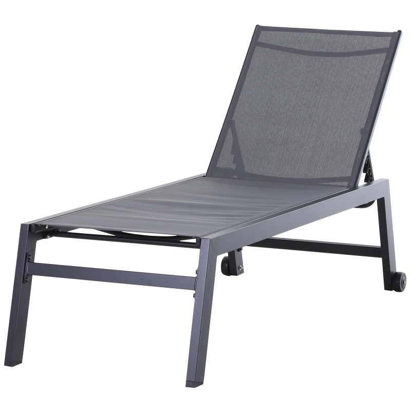 Leżak ogrodowy leżak Relax Lounger 5-Step Backrest Meble ogrodowe Alu Grey Outsunny®