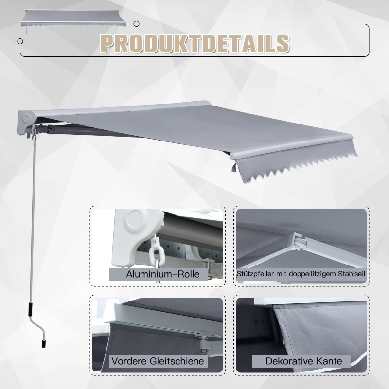 Outsunny Markiza Markiza aluminiowa Markiza z aluminiowym ramieniem przegubowym 4,5 x 3 m Ochrona przed słońcem balkon szary