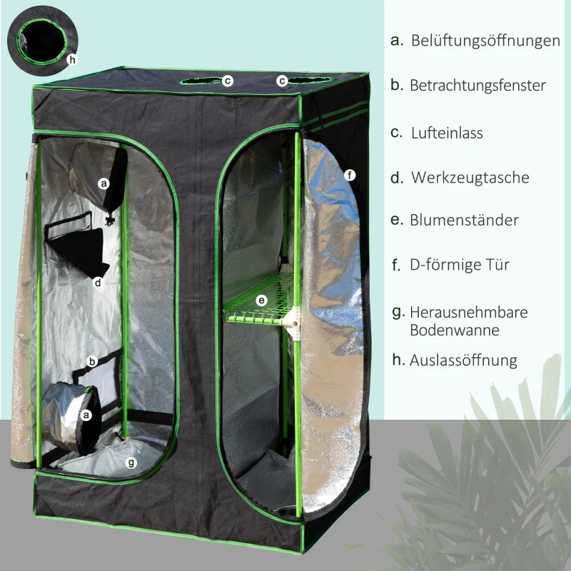 Growbox namiot uprawowy 90x60x135 cm szklarnia na  rośliny 600D tkanina Oxford stal Outsunny