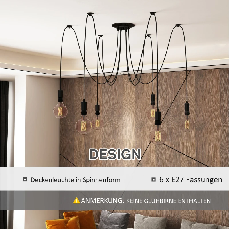 Lampa sufitowa Żyrandol z 6 regulowanymi ramionami i 6 żarówkami kształt pająka