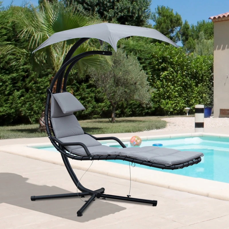 Wiszący leżak wiszący fotel wisząca huśtawka bujany leżak z daszkiem przeciwsłonecznym poliester szary