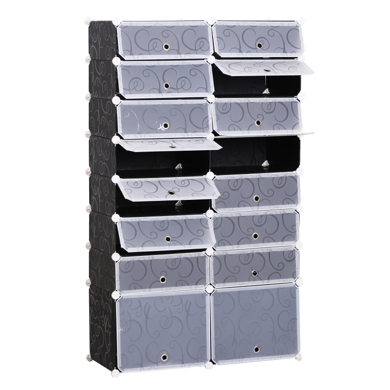 HOMCOM® GARDEROBA REGAŁ SZAFKA NA BUTY DIY 16 KOSTEK Z PP czarny + biały 95 x3 7 x 160 cm