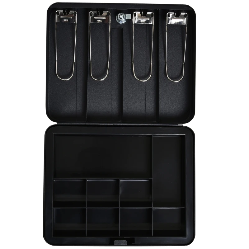 Kasetka na pieniądze z przegrodą na banknoty i monety, kasa, stal, PP, czarna