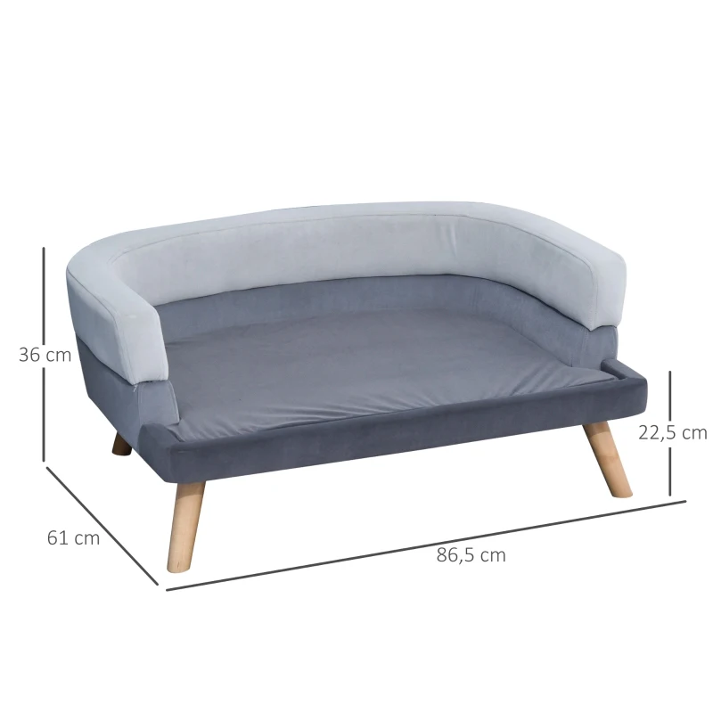 Sofa dla psa z oparciem sofa dla zwierząt domowych z drewnianymi nogami legowisko dla psa miękka kolor szary