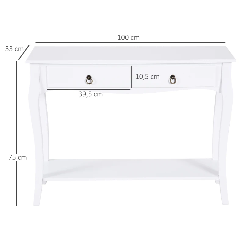 HOMCOM® STOLIK KONSOLA SIDEBOARD Z 2 SZUFLADAMI biały