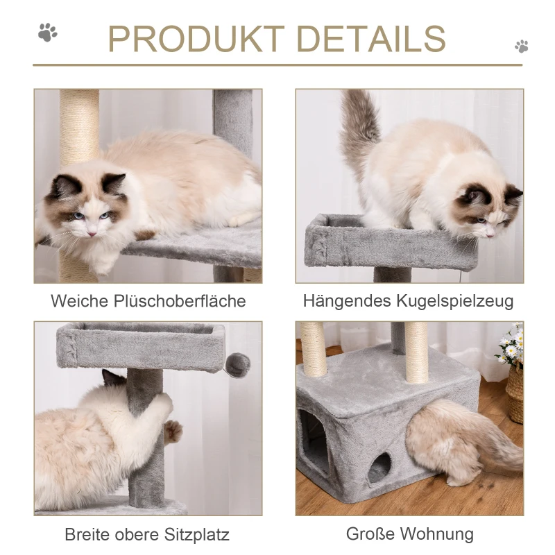 Drapak do ostrzenia pazurów Drapak z jaskinią dla kota piłka do zabawy MDF E1 sizal szary