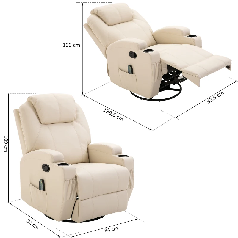 Fotel do masażu Fotel telewizyjny Fotel Fotel do telewizora z funkcją ogrzewania kremowy