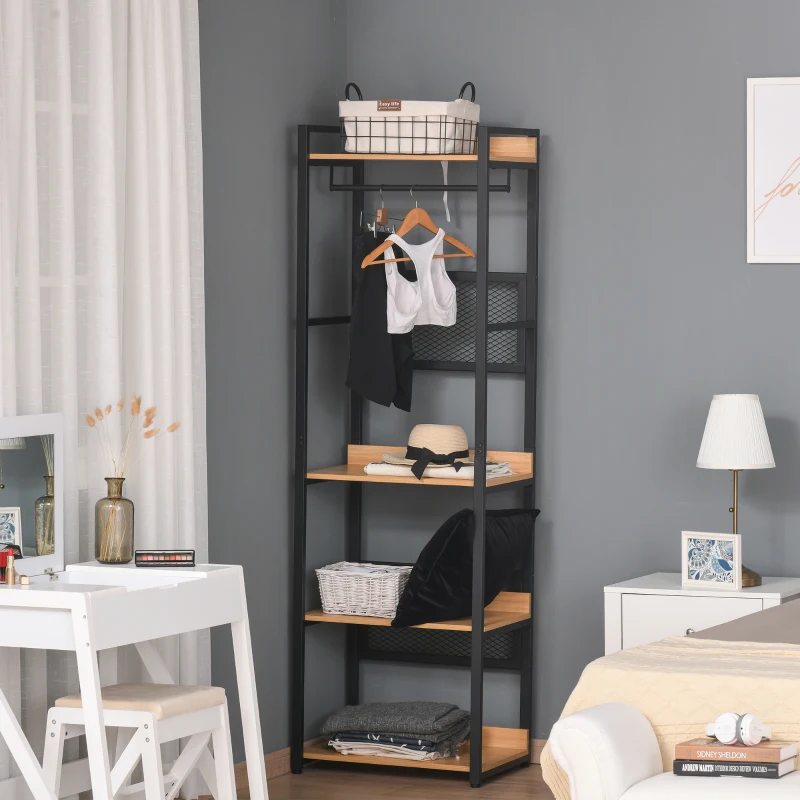 Wieszak na ubrania wieszak garderobiany odzież torby buty kolor czarny + naturalny