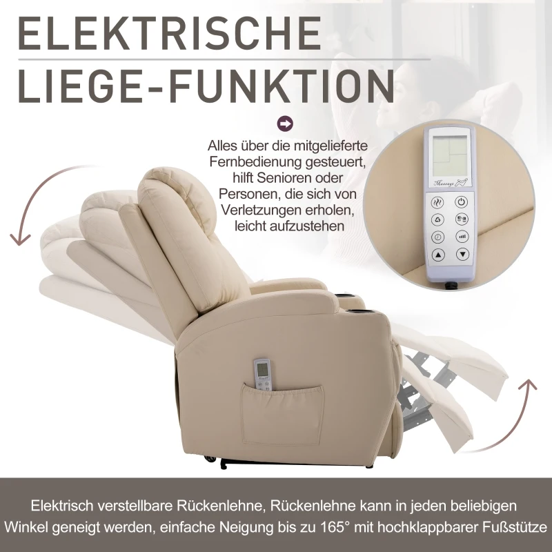 Sofa z masażem Fotel relaksacyjny Fotel TV Fotel z funkcją masażu i odchylania Beżowy HOMCOM®