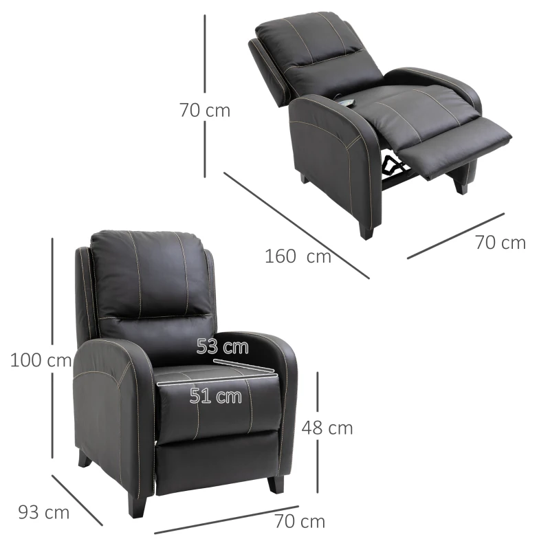 Fotel masujący Fotel TV Fotel relaksacyjny Fotel z funkcją ogrzewania Podnóżek 90-165° PU Czarny 70 x 93 x 100 cm HOMCOM®