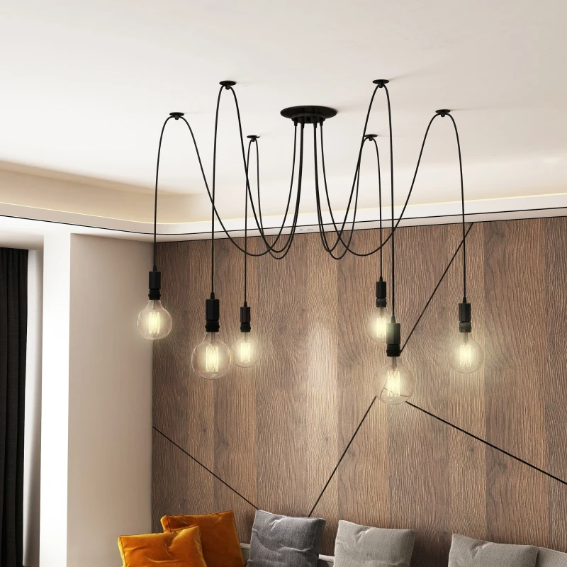 Lampa sufitowa Żyrandol z 6 regulowanymi ramionami i 6 żarówkami kształt pająka