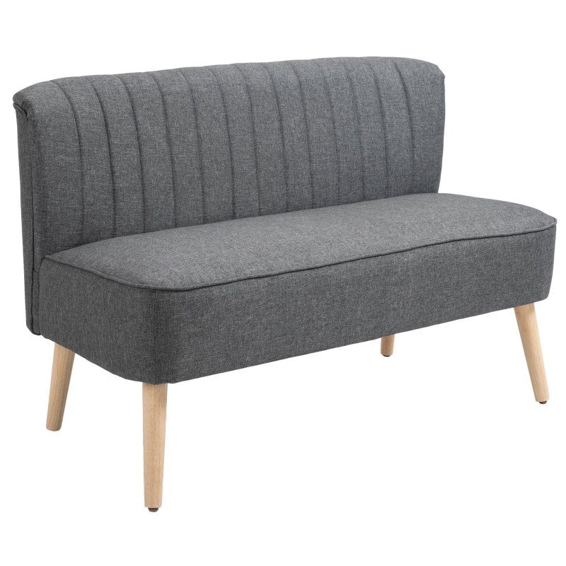 HOMCOM® SOFA DWUOSOBOWA TAPICEROWANA DREWNIANA ciemnoszara