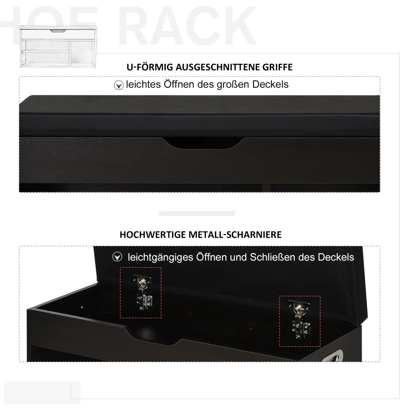 HOMCOM Ławka z półkami na buty, Ławka, Skrzynia z siedziskiem, strefa wejściowa, korytarz, PU, orzech czarny, 80 × 30 × 45 cm