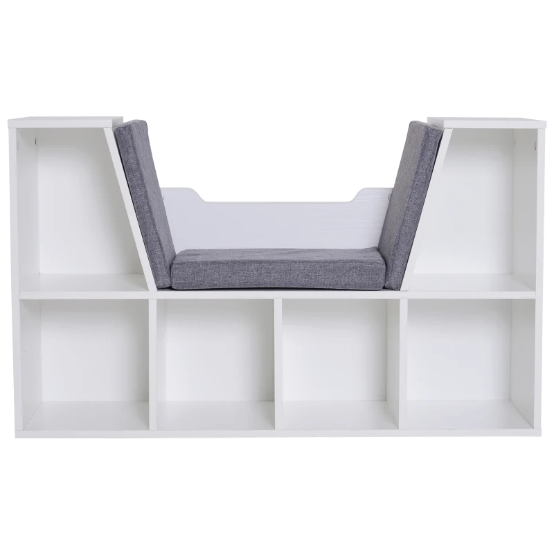 HOMCOM® REGAŁ STOJĄCY NA KSIĄŻKI Z PODUSZKAMI SIEDZENIA I ŁAWKĄ drewno len biały 102 x 30 x 61cm