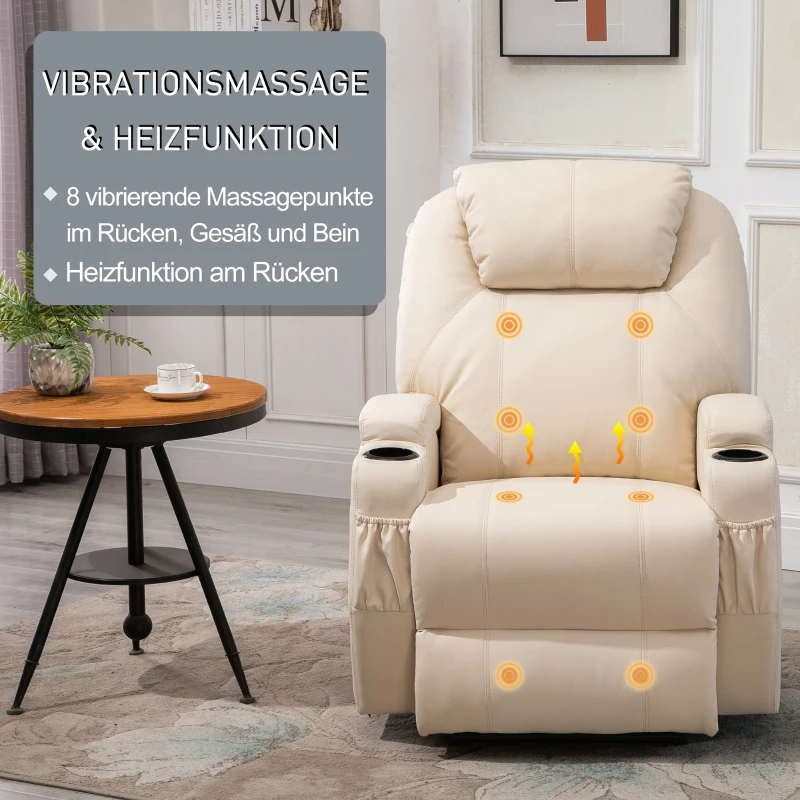 Sofa z masażem Fotel relaksacyjny Fotel TV Fotel z funkcją masażu i odchylania Beżowy HOMCOM®
