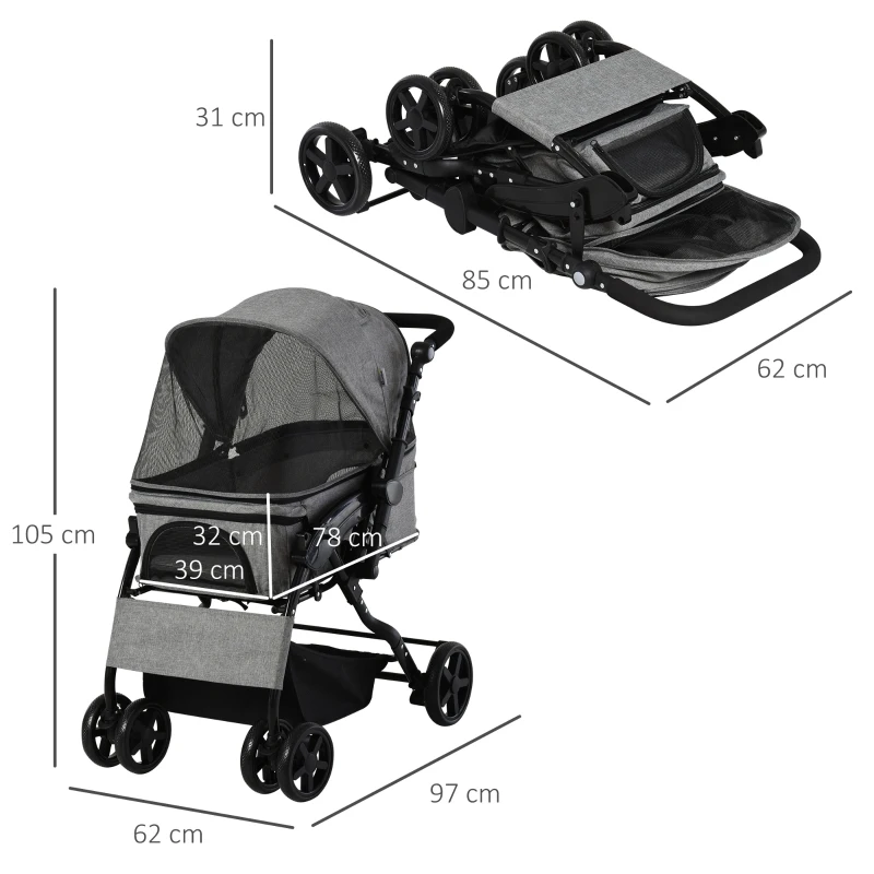 Wózek dla psa wózek dla psów torba dla psa z czterema kółkami składany psy Oxford kolor szary