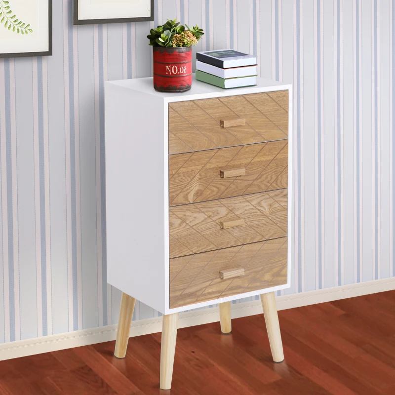 HOMCOM® SZAFKA NOCNA 4 SZUFLADY STOLIK SZAFKA DO PRZEDPOKOJU drewno biały