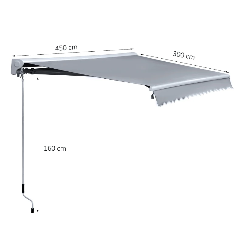 Outsunny Markiza Markiza aluminiowa Markiza z aluminiowym ramieniem przegubowym 4,5 x 3 m Ochrona przed słońcem balkon szary