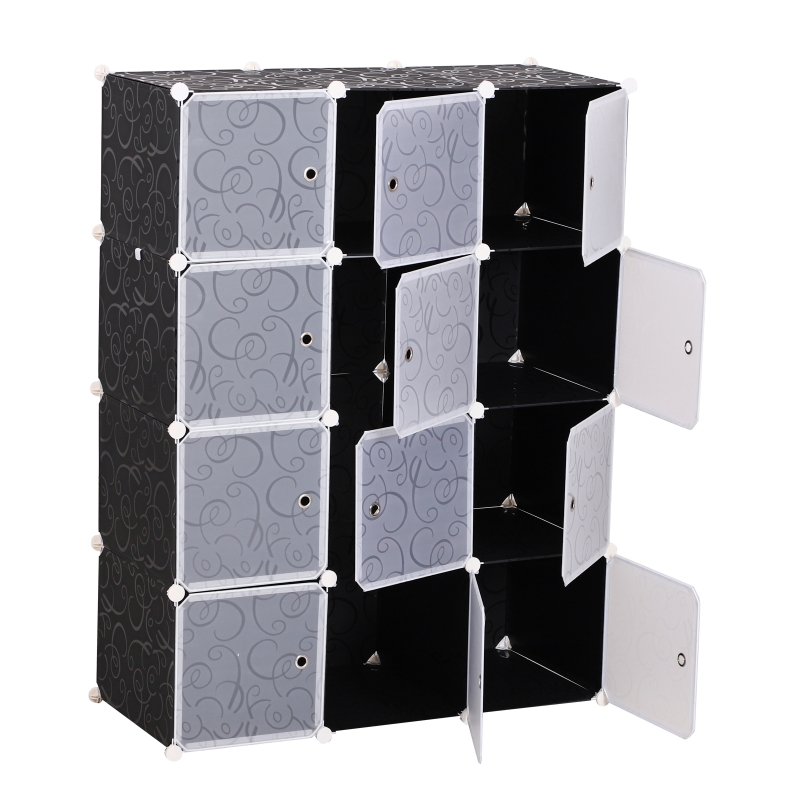 HOMCOM® SZAFA NA UBRANIA GARDEROBA PÓŁKI Z WIESZAKIEM 2+6 KOSTEK Z PP czarny+biały 111x47x145 cm