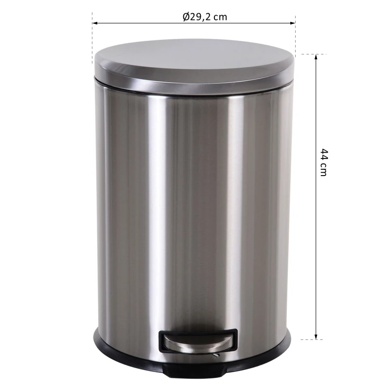HOMCOM® Kosz na śmieci z pedałem 20 L z wiaderkiem wewnętrznym soft close stal nierdzewna PP Ø29,2 x H44 cm
