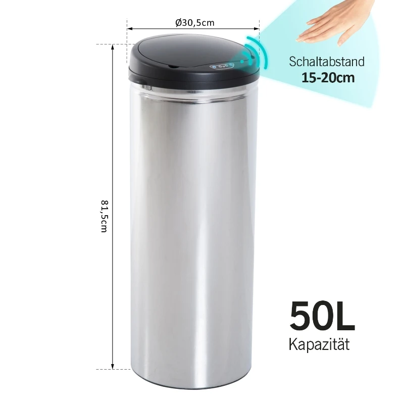 HOMCOM KOSZ NA ŚMIECI STALOWY AUTOMATYCZNY 50L