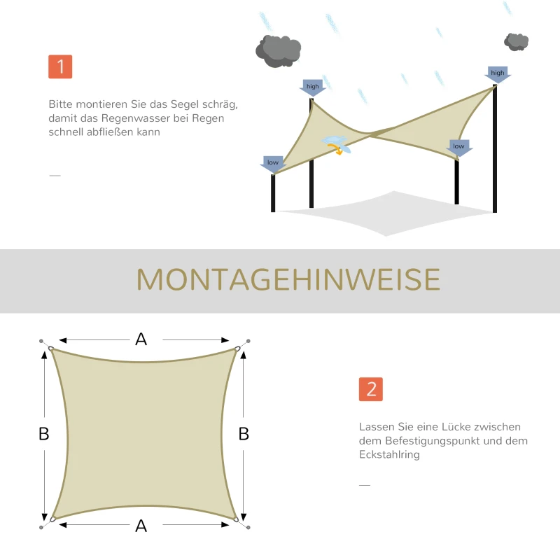 Żagiel przeciwsłoneczny kwadratowy 3x3m HDPE kremowy Outsunny