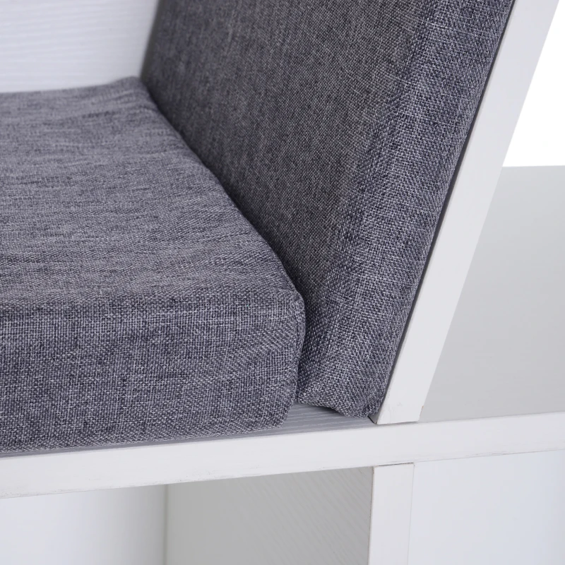 HOMCOM® REGAŁ STOJĄCY NA KSIĄŻKI Z PODUSZKAMI SIEDZENIA I ŁAWKĄ drewno len biały 102 x 30 x 61cm