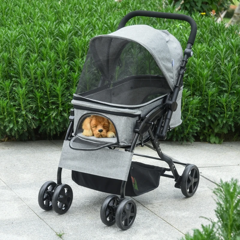 Wózek dla psa wózek dla psów torba dla psa z czterema kółkami składany psy Oxford kolor szary