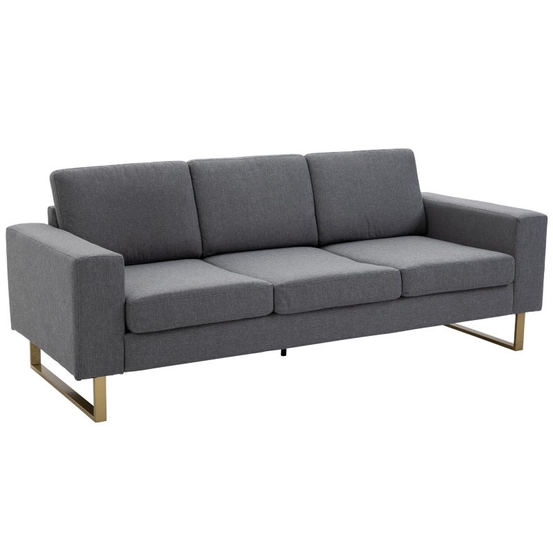 HOMCOM® SOFA 3-OSOBOWA TAPICEROWANA MEBLE DO SIEDZENIA PODŁOKIETNIKI LEN ciemnozielona 200 x 82 x 78 cm