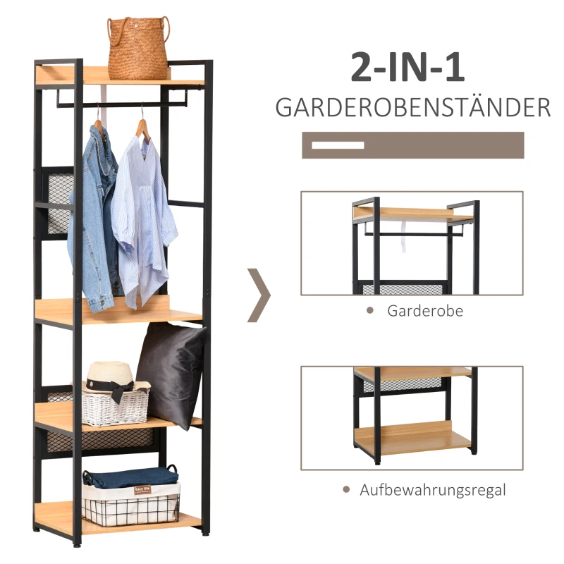 Wieszak na ubrania wieszak garderobiany odzież torby buty kolor czarny + naturalny