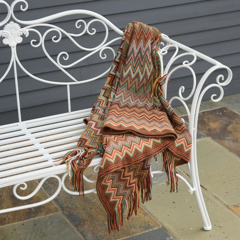 Ławka ogrodowa metalowa biała Outsunny