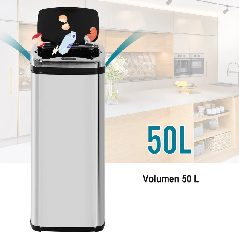 HOMCOM KOSZ NA ŚMIECI STALOWY AUTOMATYCZNY 50L