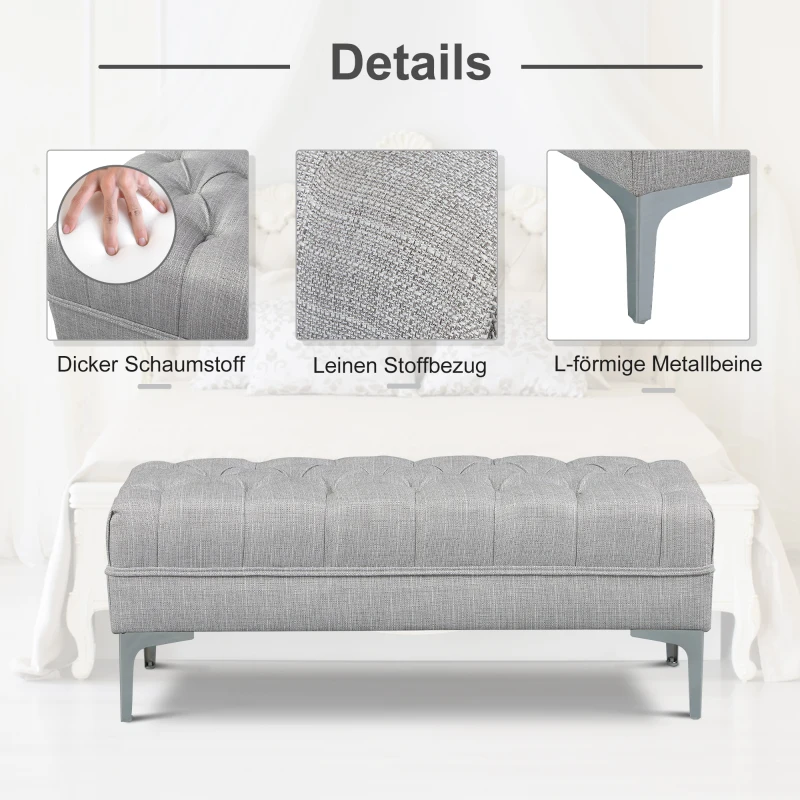 HOMCOM TAPICEROWANA ŁAWKA RETRO szara