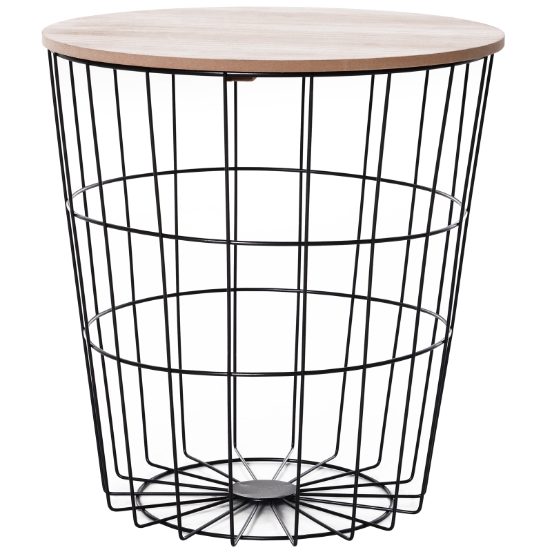 HOMCOM Stolik kawowy ze schowkiem, Stolik pomocniczy, Stolik do kanapy, Stolik nocny, metal MDF, naturalny, Ø 39,5 x 43 cm