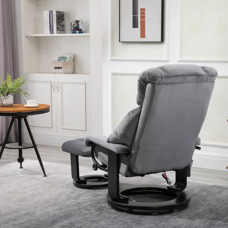 Fotel masujący z taboretem Fotel TV funkcja podgrzewania+funkcja odchylania Szary 76x80x102 HOMCOM®