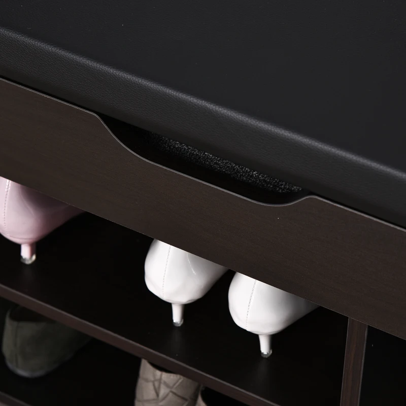 HOMCOM Ławka z półkami na buty, Ławka, Skrzynia z siedziskiem, strefa wejściowa, korytarz, PU, orzech czarny, 80 × 30 × 45 cm