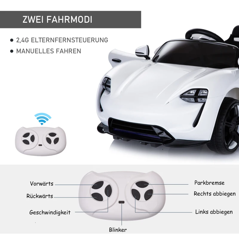 HOMCOM® SAMOCHÓD ELEKTRYCZNY DLA DZIECI Z PILOTEM biały 115 x 65 x 50 cm (DxSxW)
