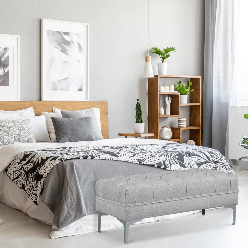 HOMCOM TAPICEROWANA ŁAWKA RETRO szara