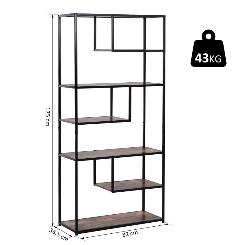 Homcom® Regał na Książki Akta Stabilny Płyta Wiórowa Brązowy 82 X 33,5 X 175 cm